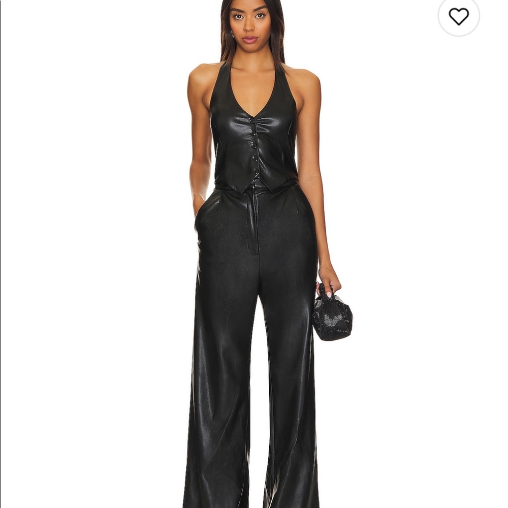 Amanda Uprichard Black Satin Halter Jumpsuit
